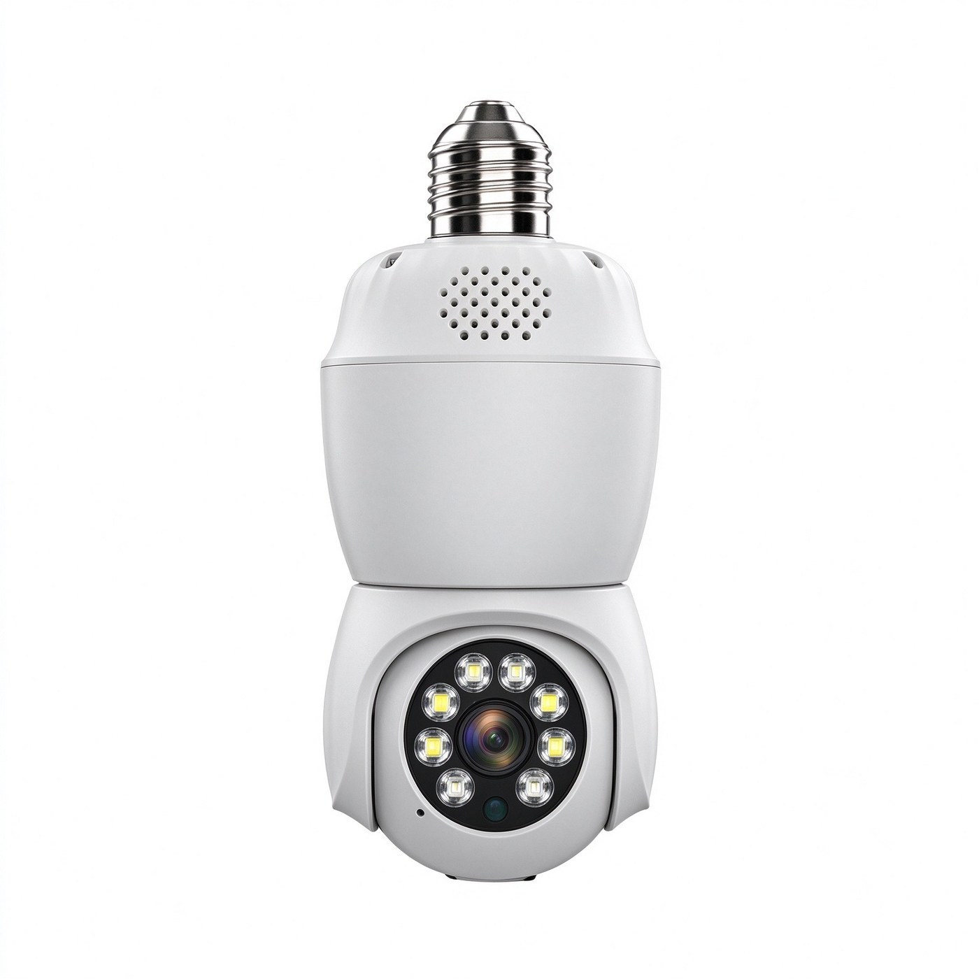 MI12 Light Bulb Security Camera — Screws into any E27 socket: 360° view, 4.5W lighting, auto tracking.