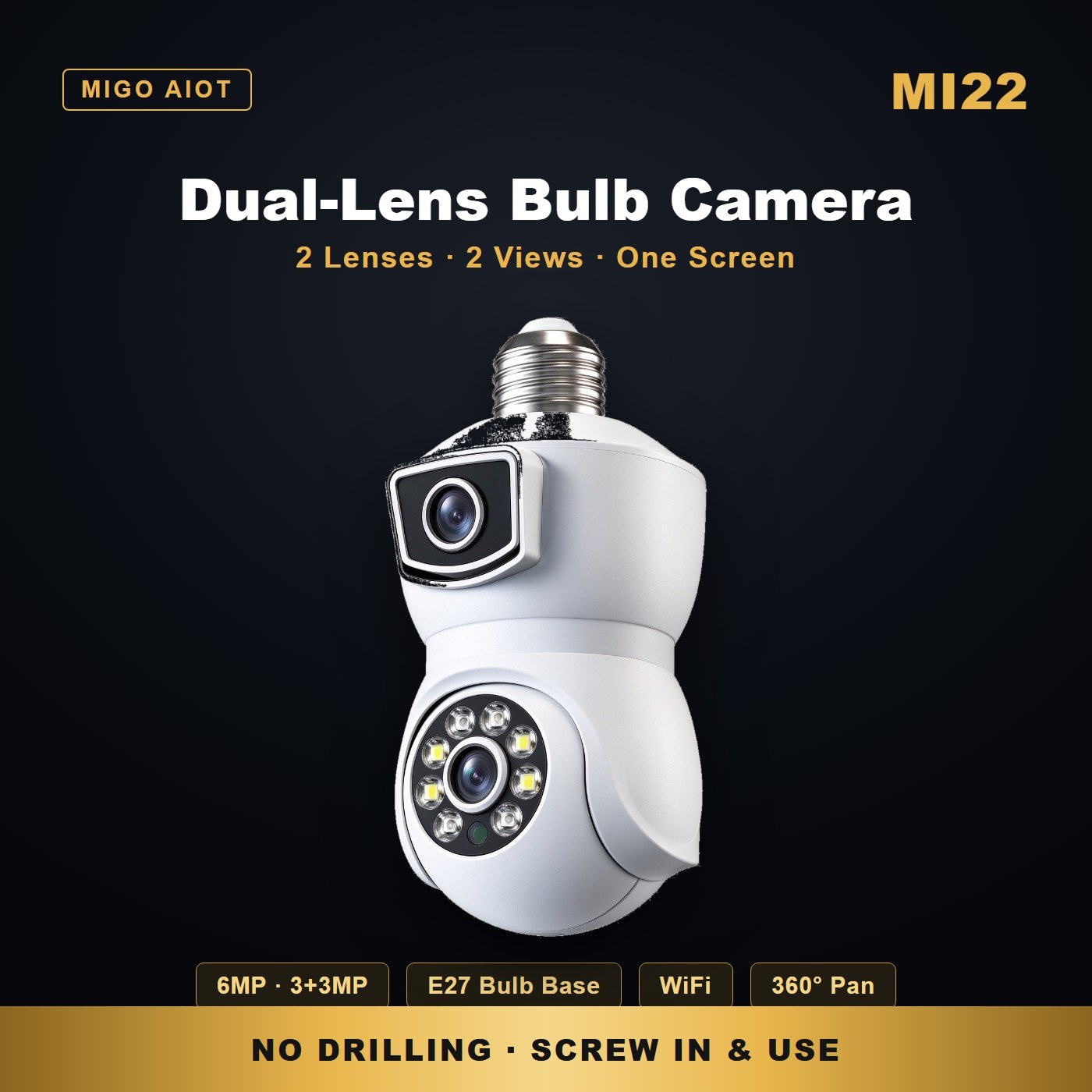 MI22 dual lens bulb camera — key features