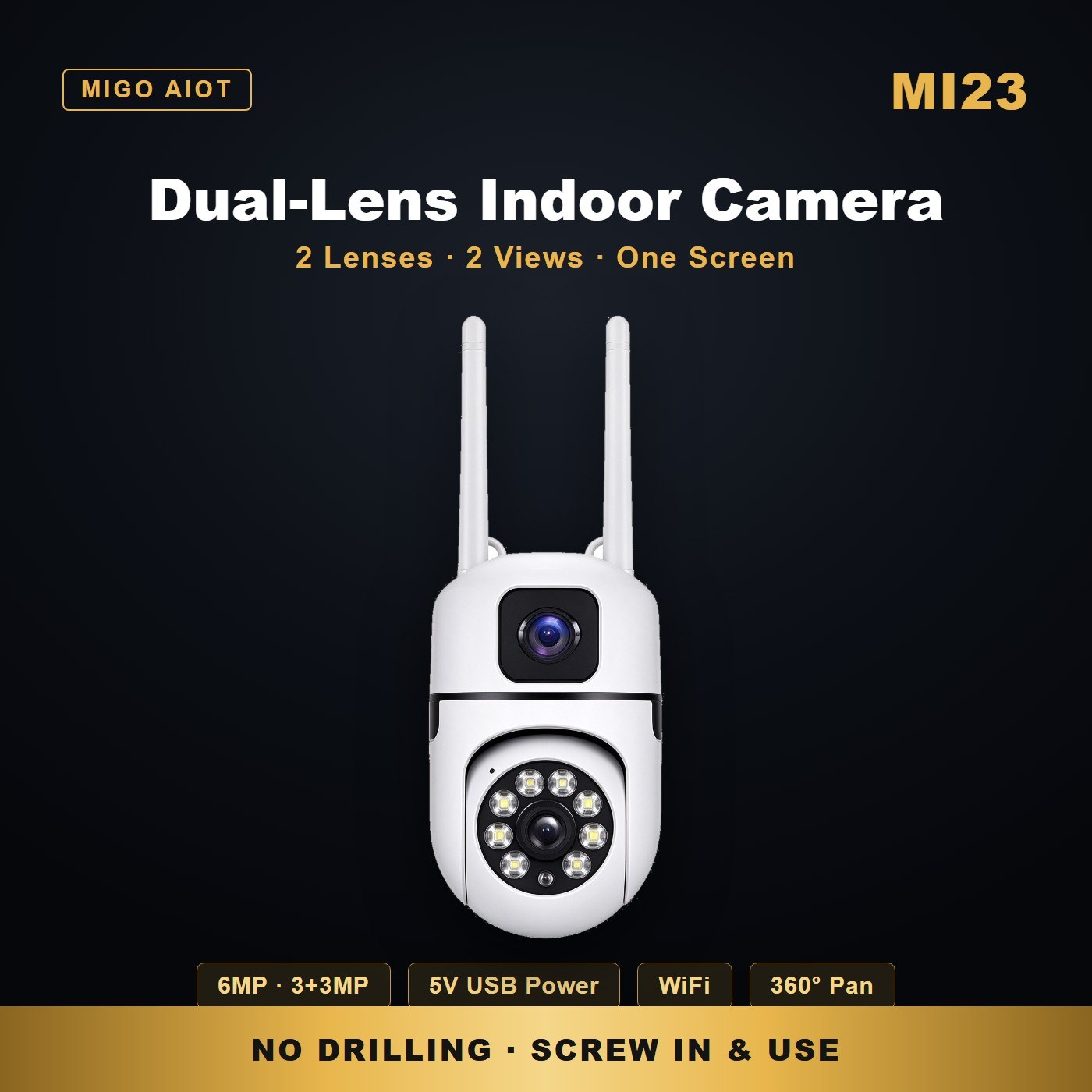 MI23 indoor dual lens camera USB — key features