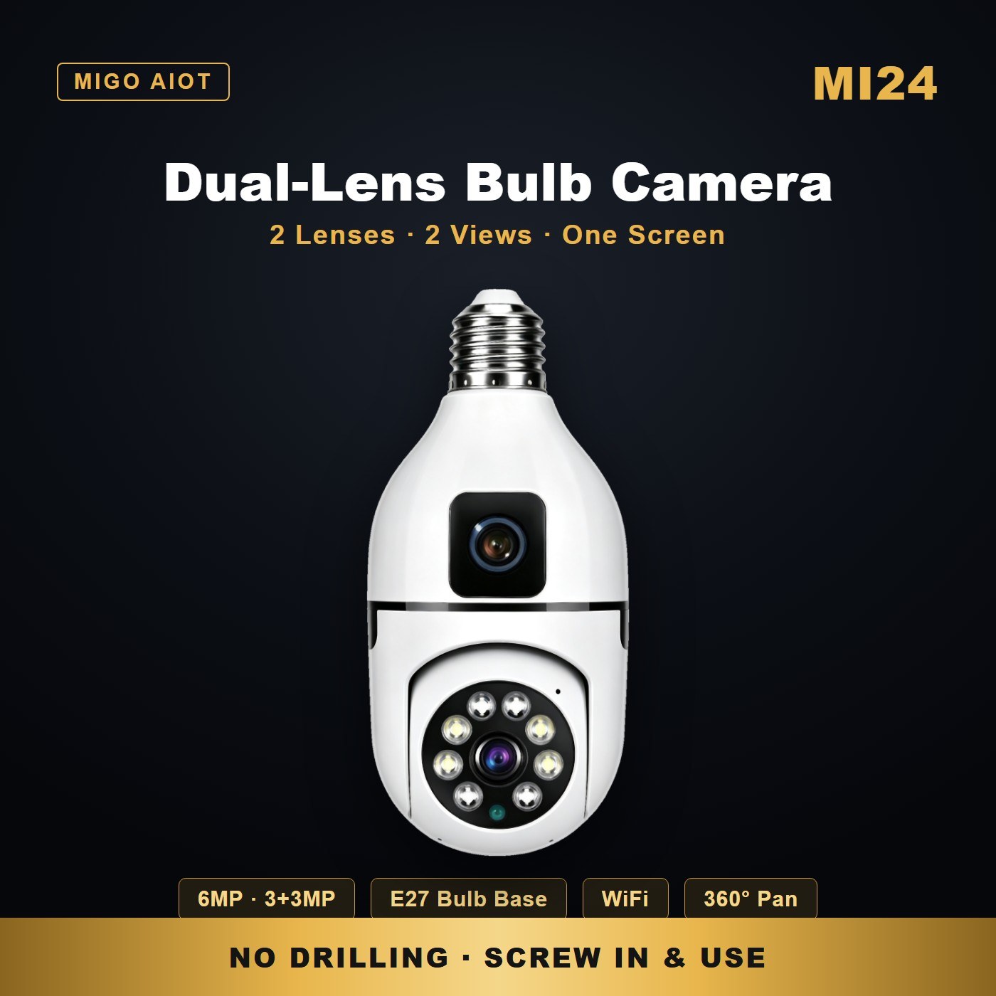 MI24 dual lens light bulb camera — key features