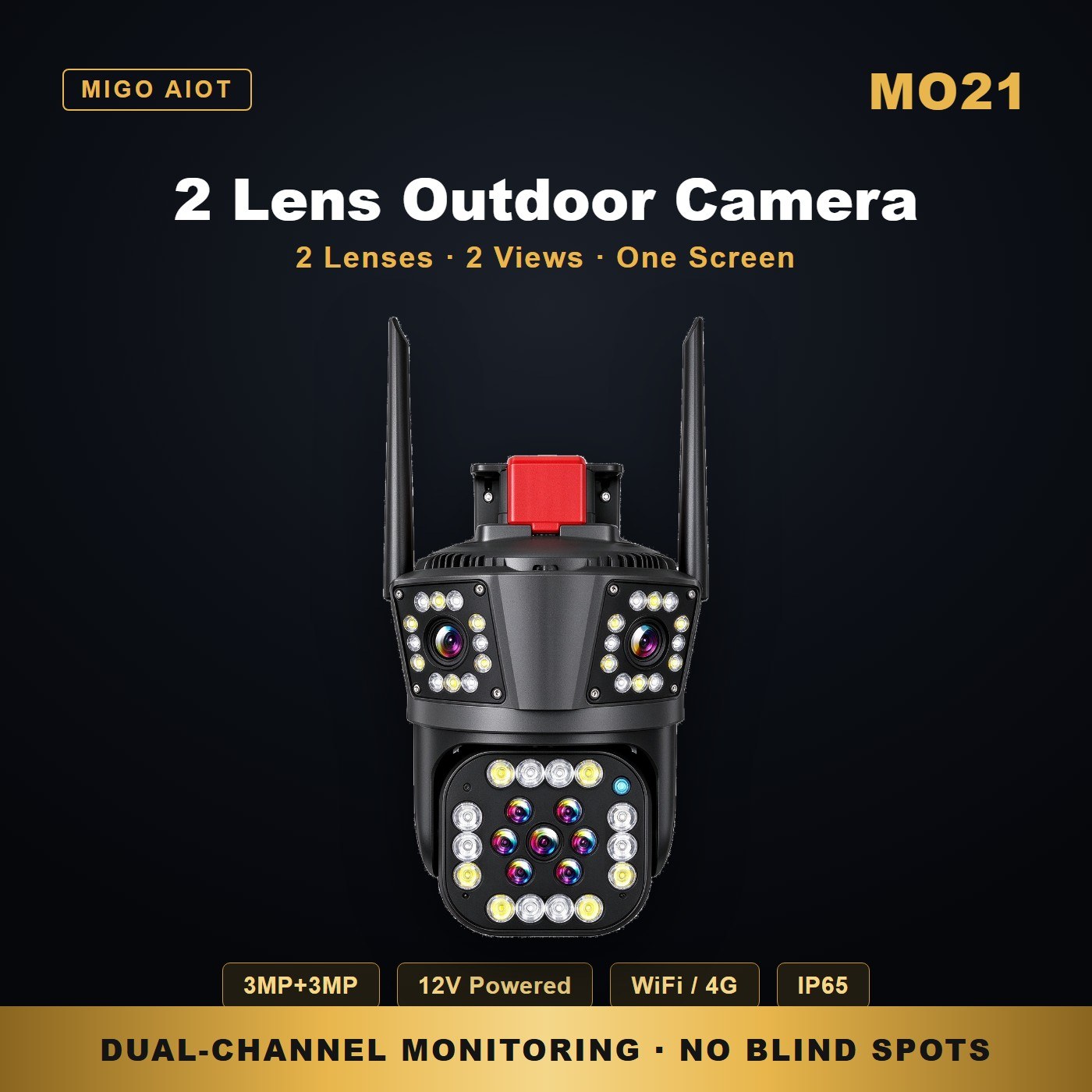 MO21 dual lens security camera — key features
