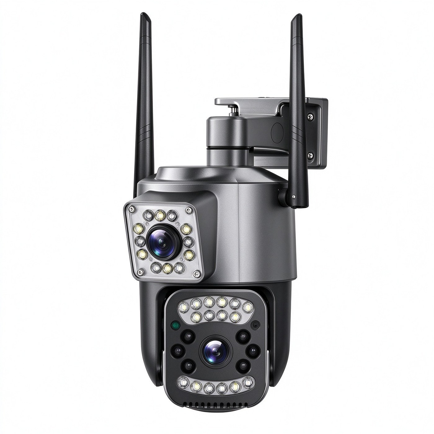 MO22 Dual Lens Outdoor Camera — Compact dual-lens body for shops and homes: 2 views, 1 screen, IP65.