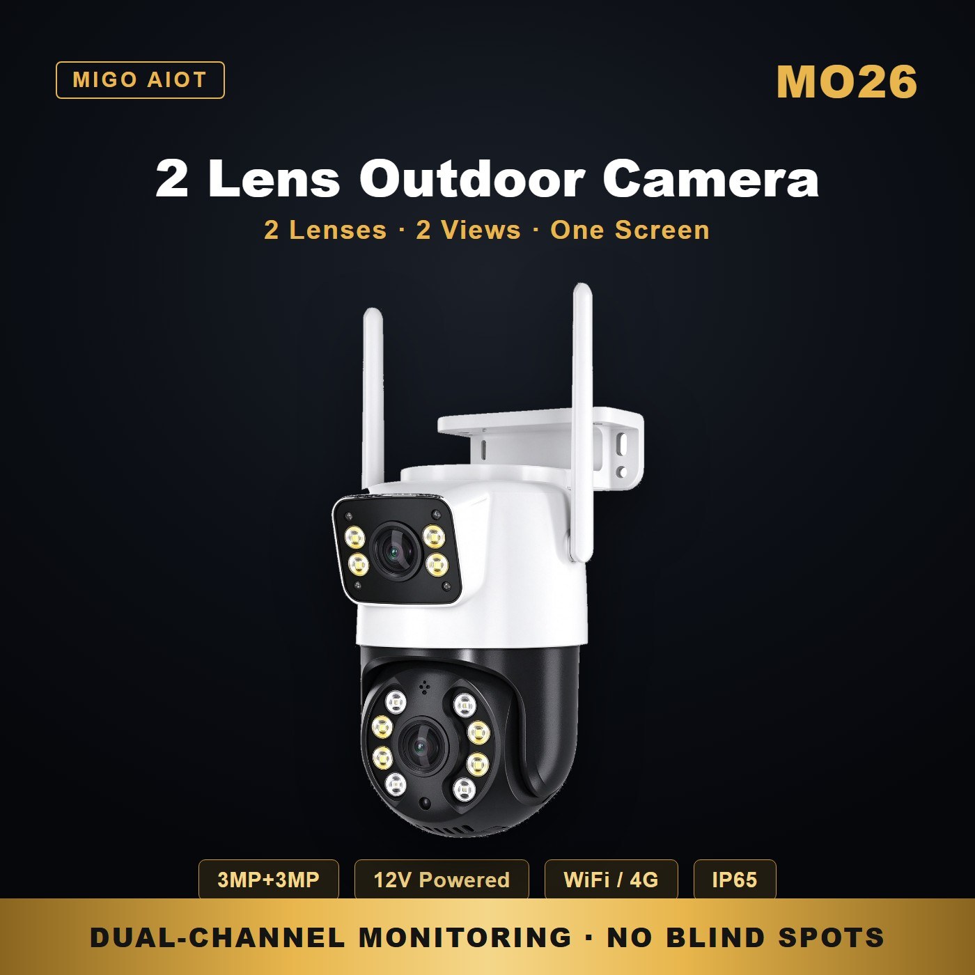 MO26 mini dual lens outdoor security camera — key features