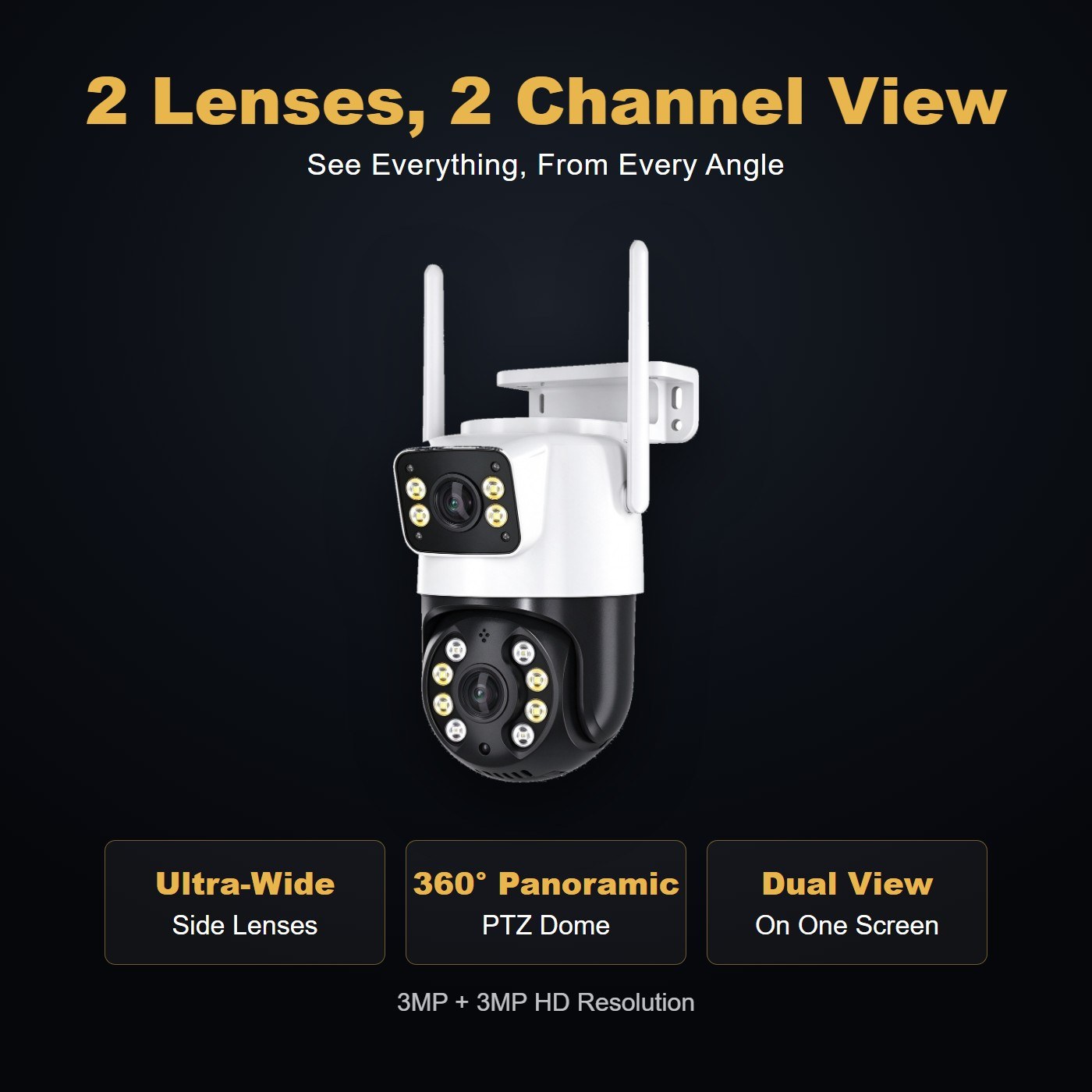 MO26 mini dual lens outdoor security camera — multi-lens panoramic view
