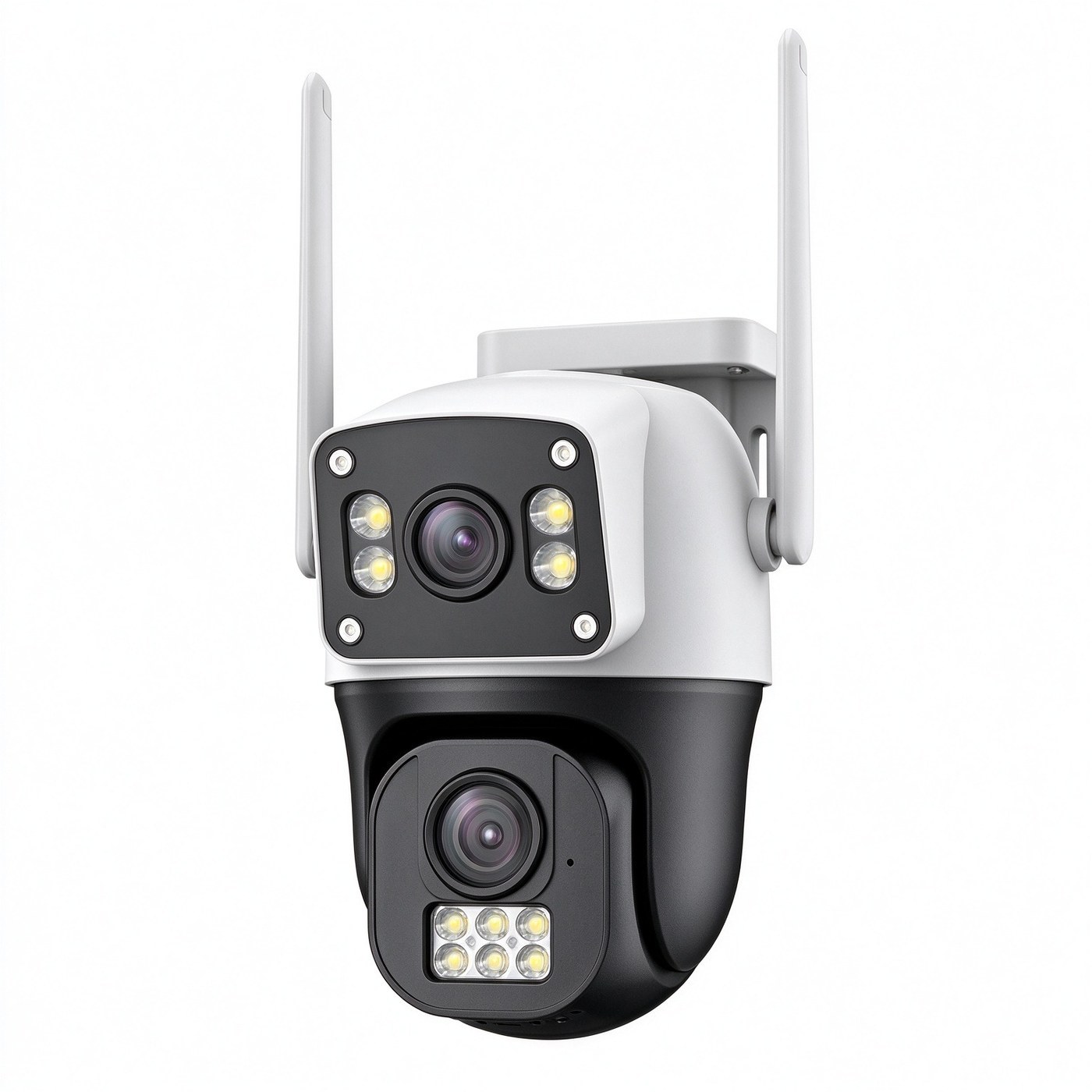 MO27 Dual Lens WiFi Camera, Plug-In — 5V USB power and WiFi only — the no-cabling, no-LAN-port option.
