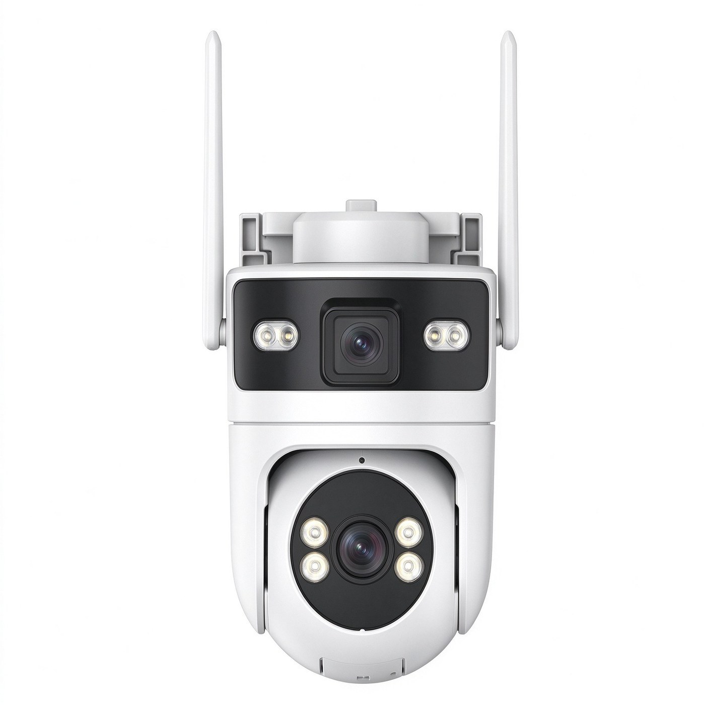 MO28 Dual Lens Outdoor Camera, 12V — Taps existing gate-motor and alarm-system 12V lines; WiFi for data.