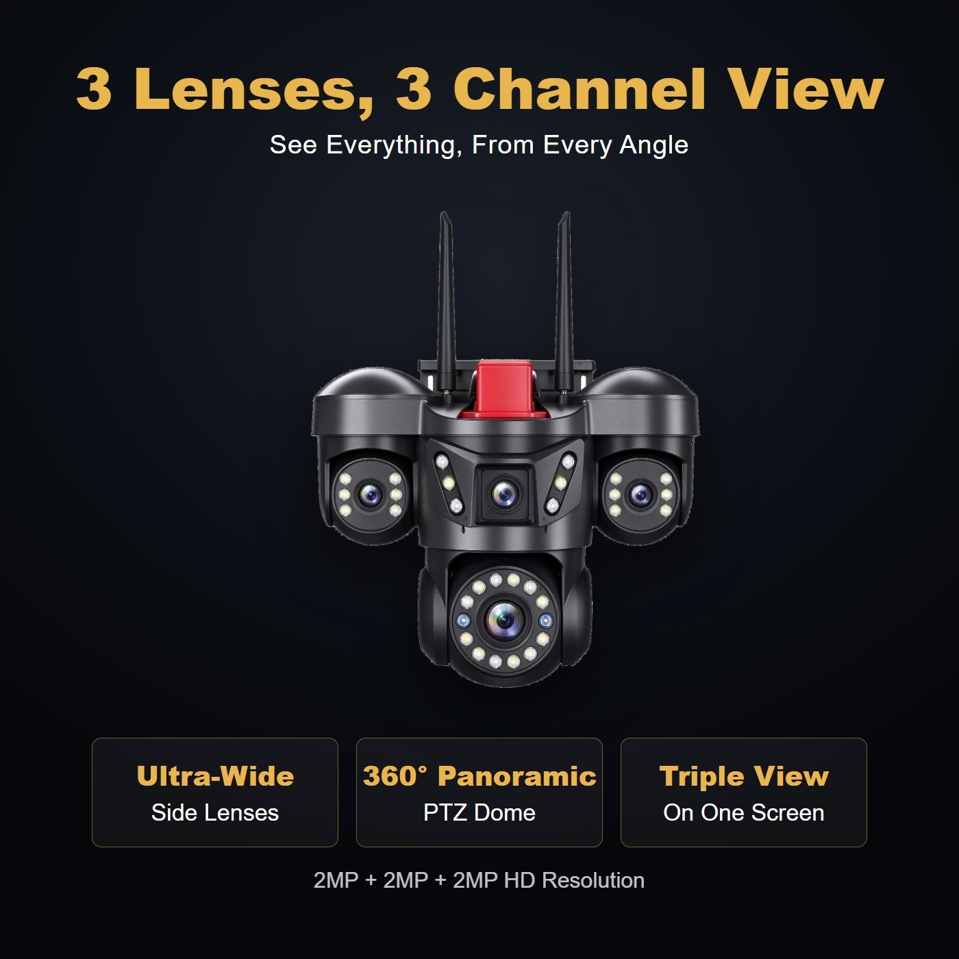 MO35 3 lens outdoor security camera — multi-lens panoramic view