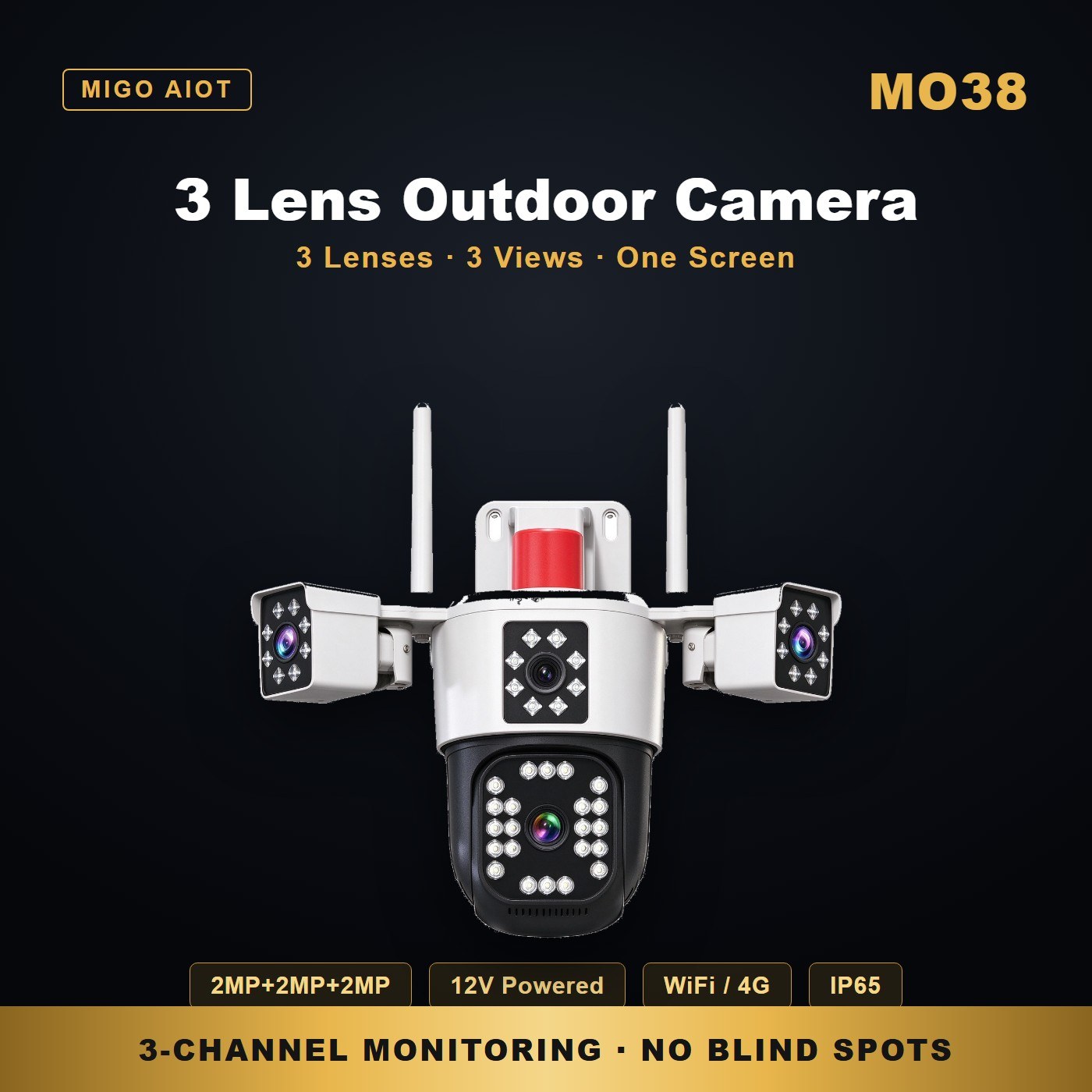 MO38 3 lens wireless outdoor camera 360 — key features