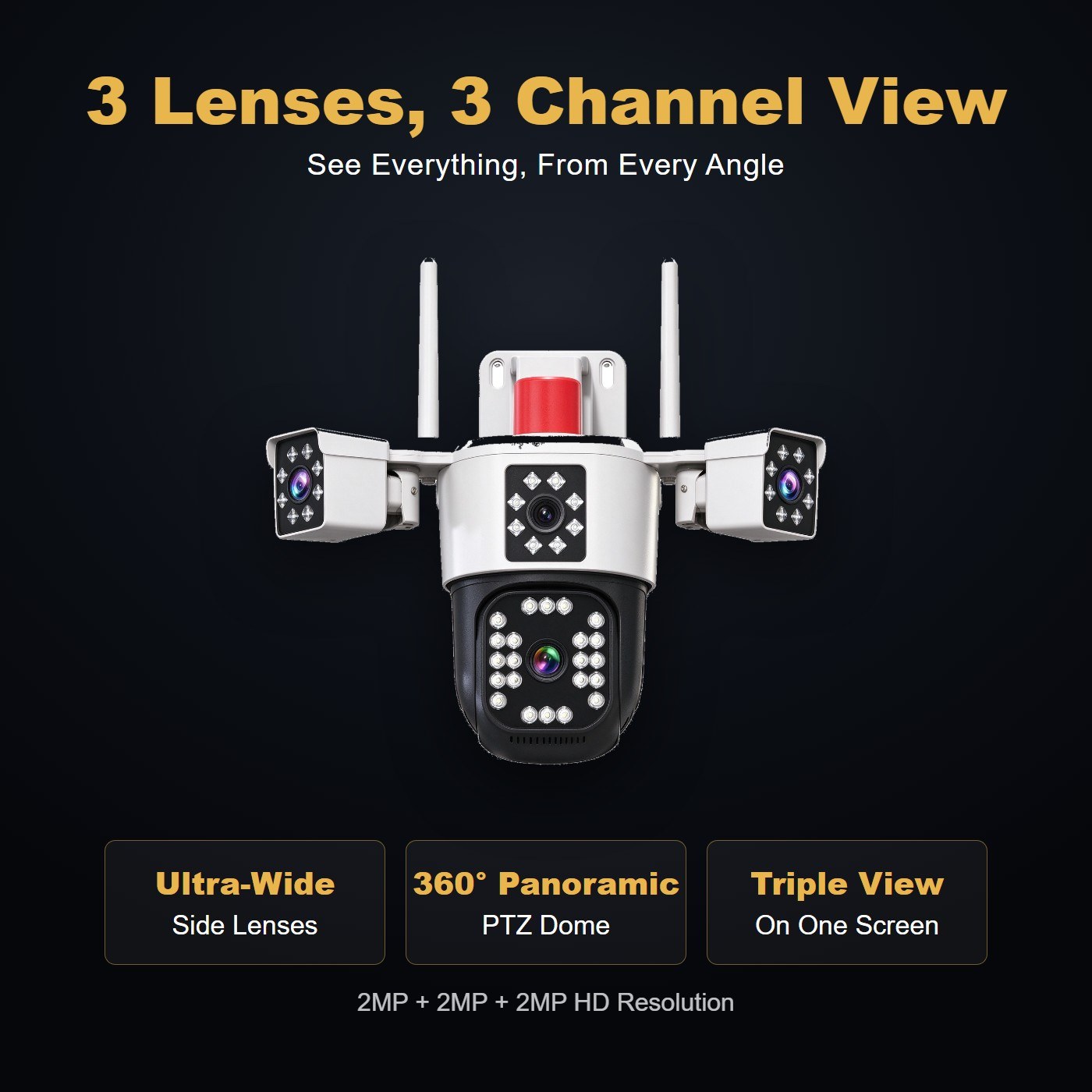 MO38 3 lens wireless outdoor camera 360 — multi-lens panoramic view