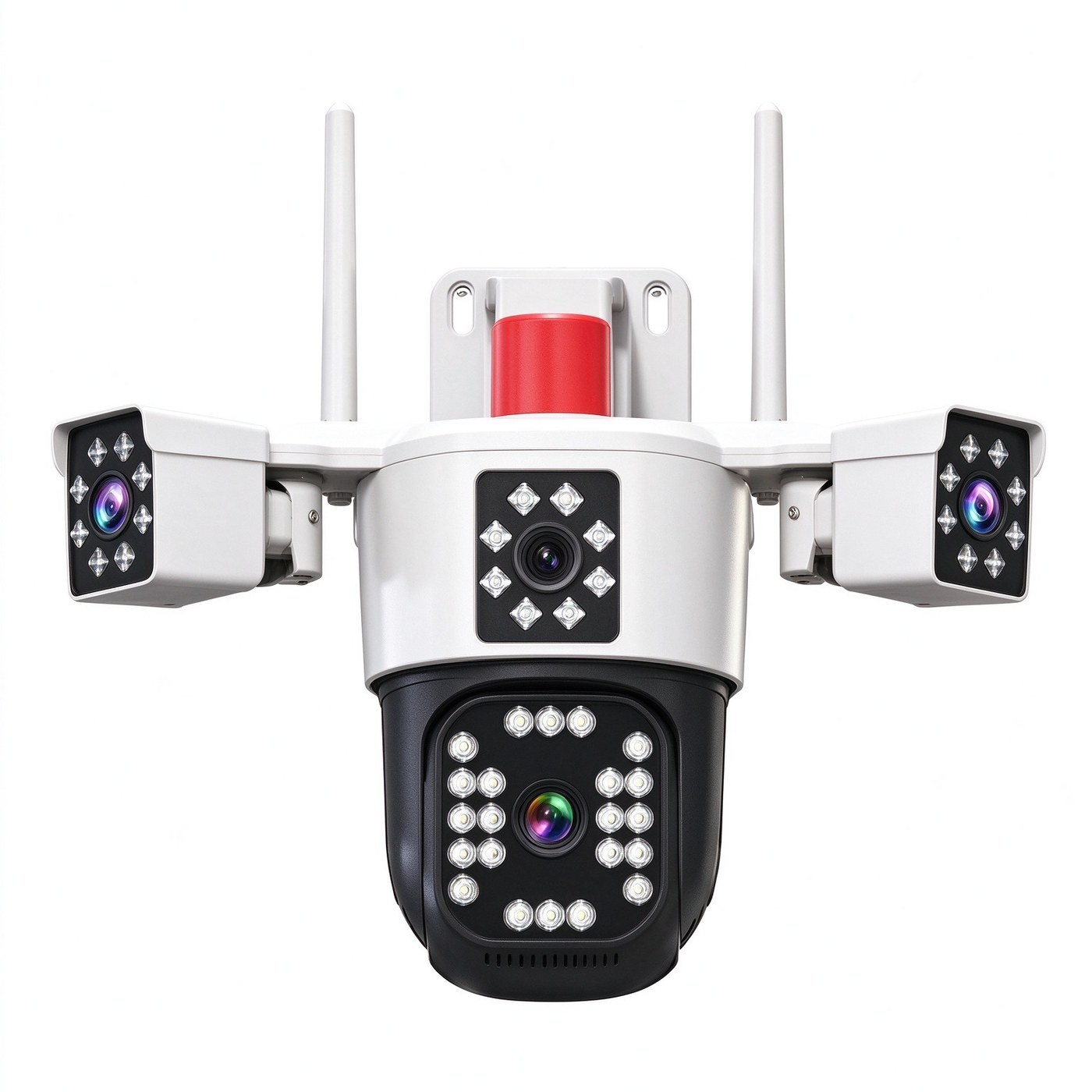 MO38 3-Lens Wireless Outdoor Camera — 360° panoramic coverage in a compact private-mold body.