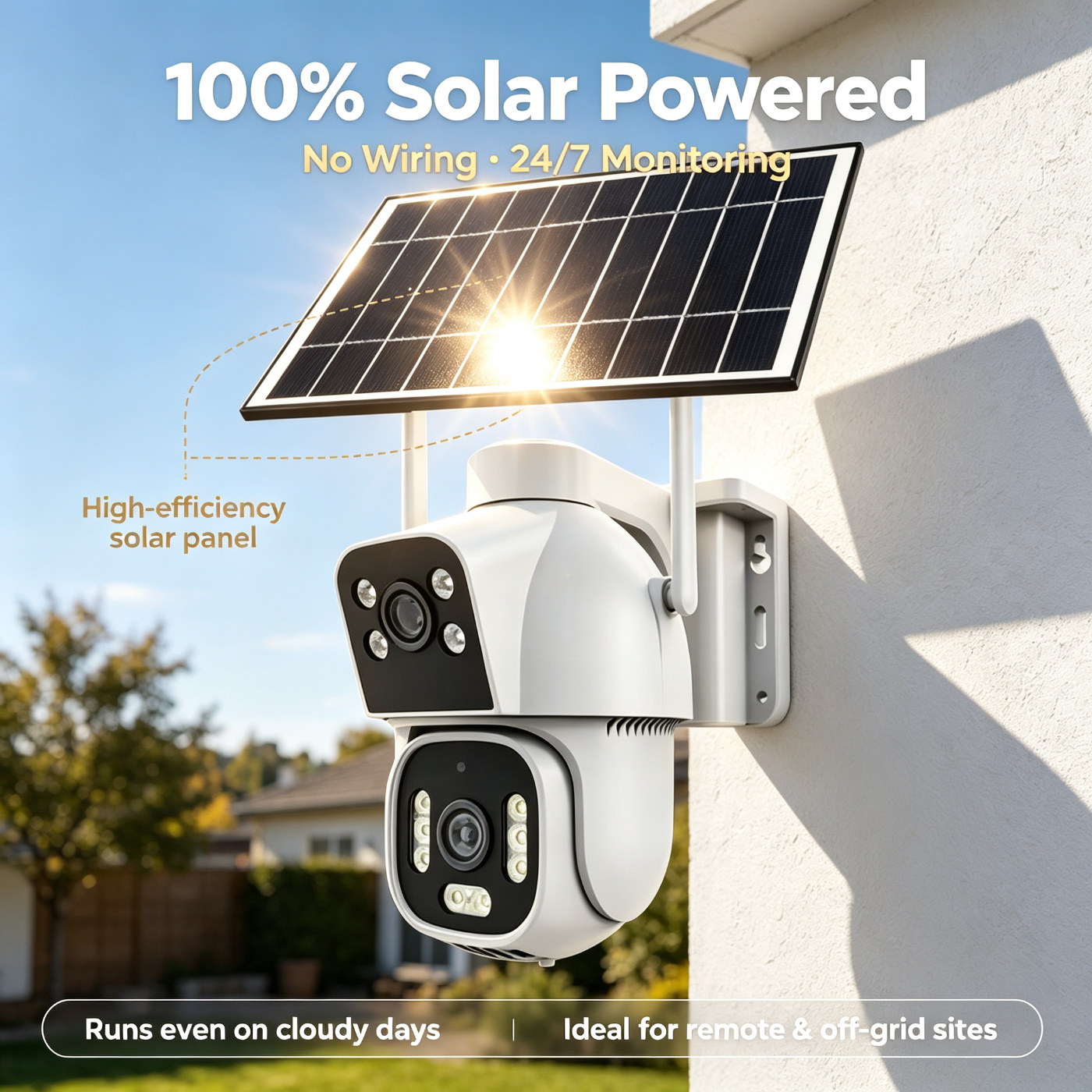 MS23 dual-lens solar security camera — full-color night vision