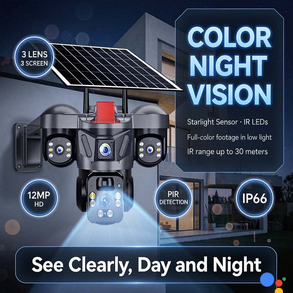MS31 3-lens solar PTZ security camera — 360-degree PTZ control