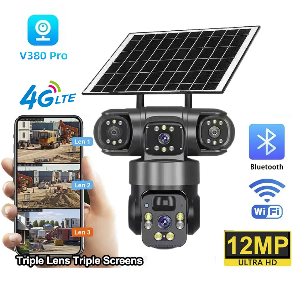 MS32 3-lens solar security camera — PIR human detection