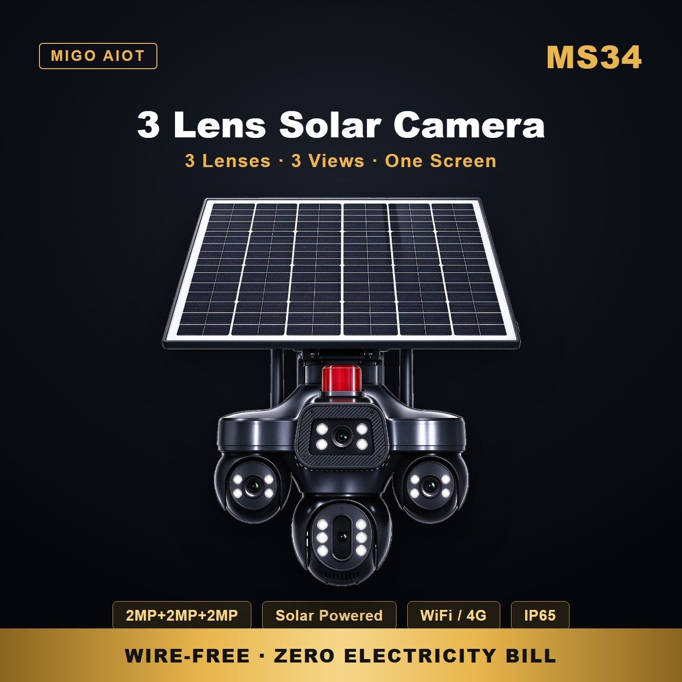 MS34 solar security camera with SIM card — key features