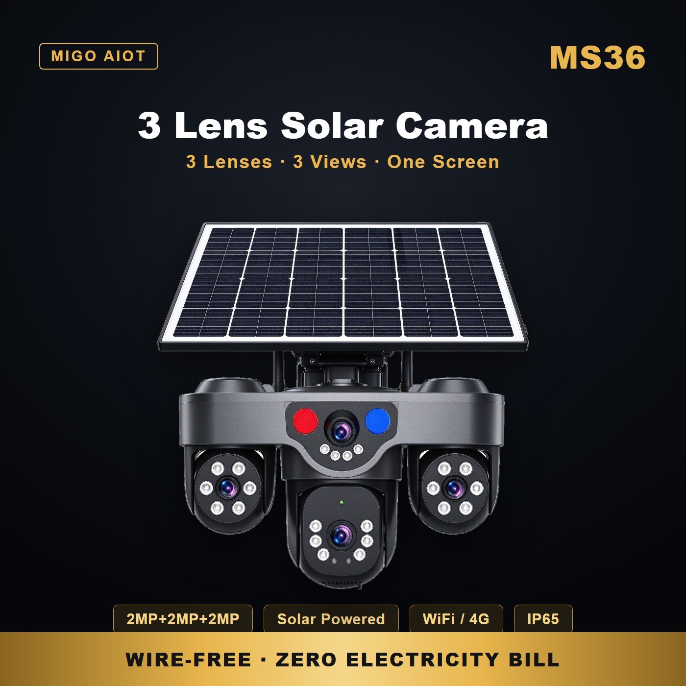 MS36 solar powered wireless outdoor security camera — key features