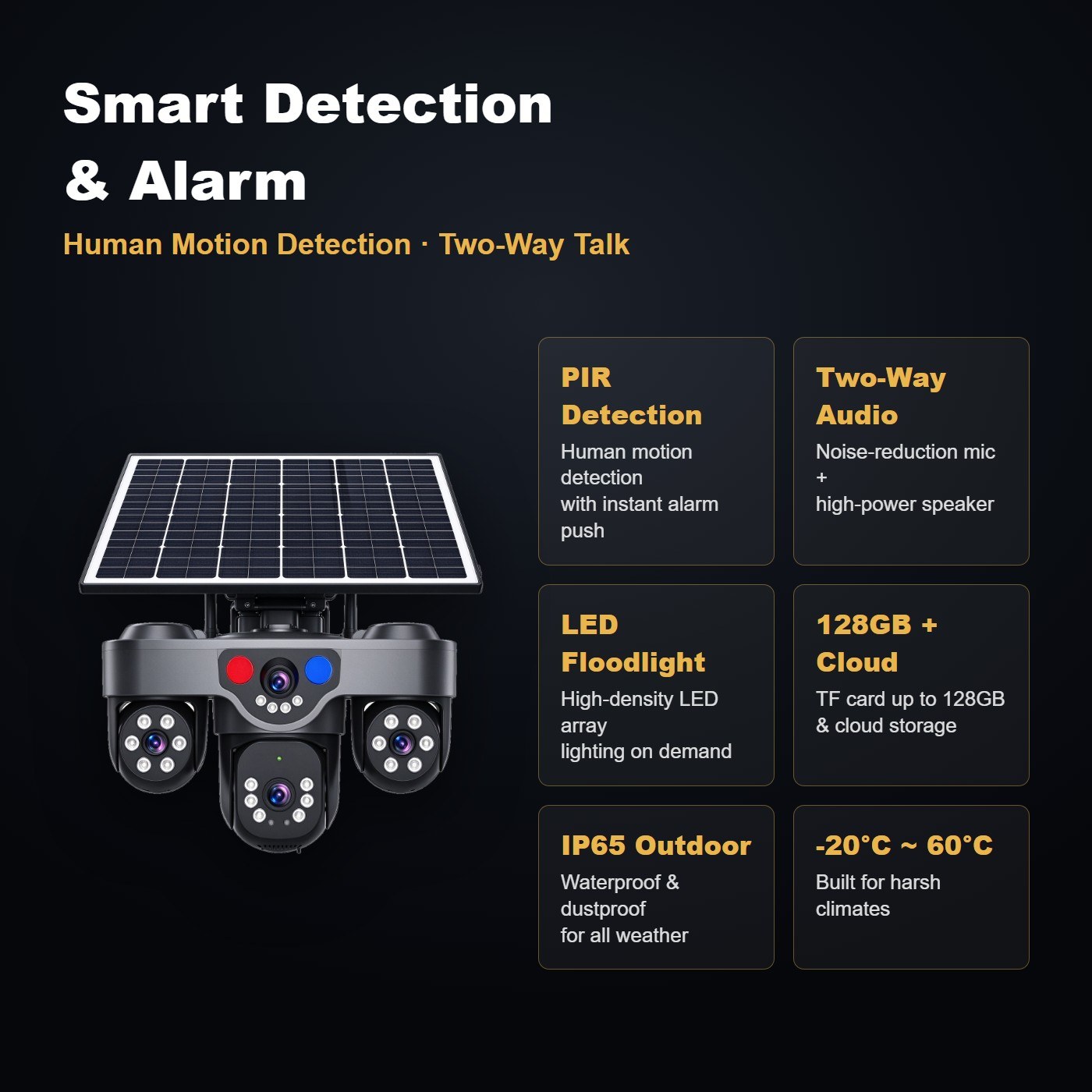 MS36 solar powered wireless outdoor security camera — smart functions and mobile app