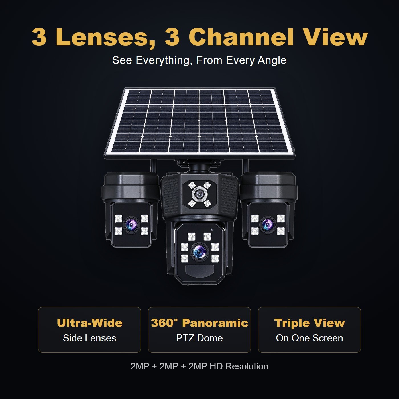 MS37 off-grid solar security camera — multi-lens panoramic view
