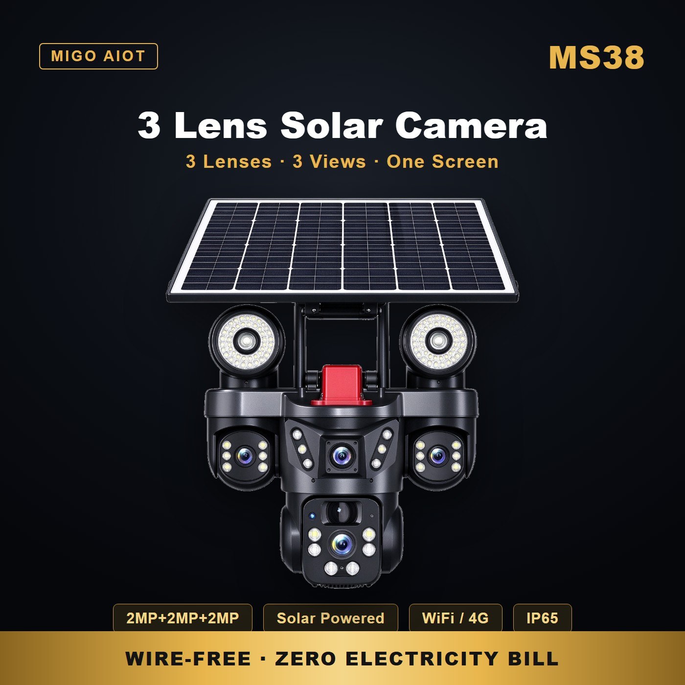 MS38 solar security camera 360 panoramic — key features
