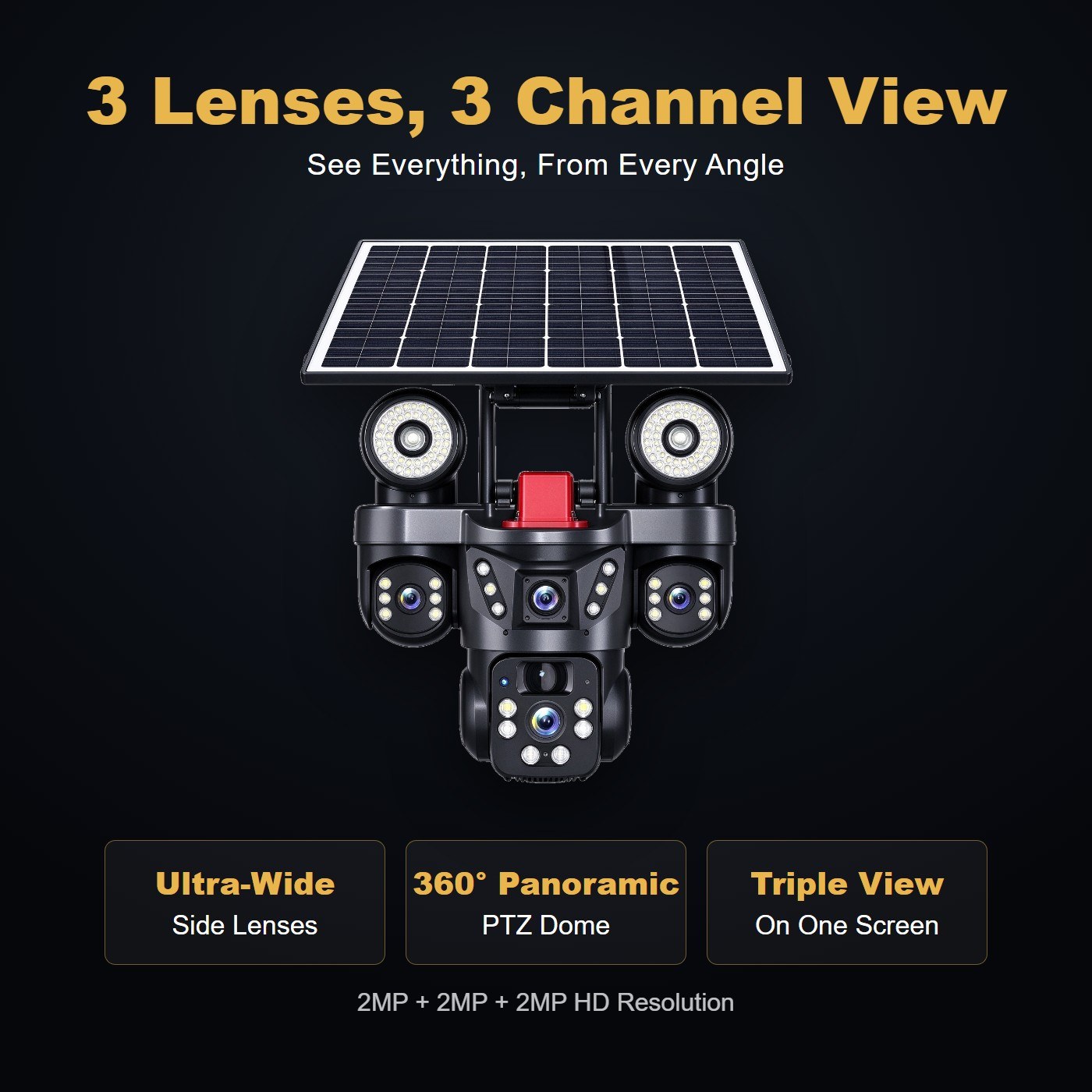 MS38 solar security camera 360 panoramic — multi-lens panoramic view