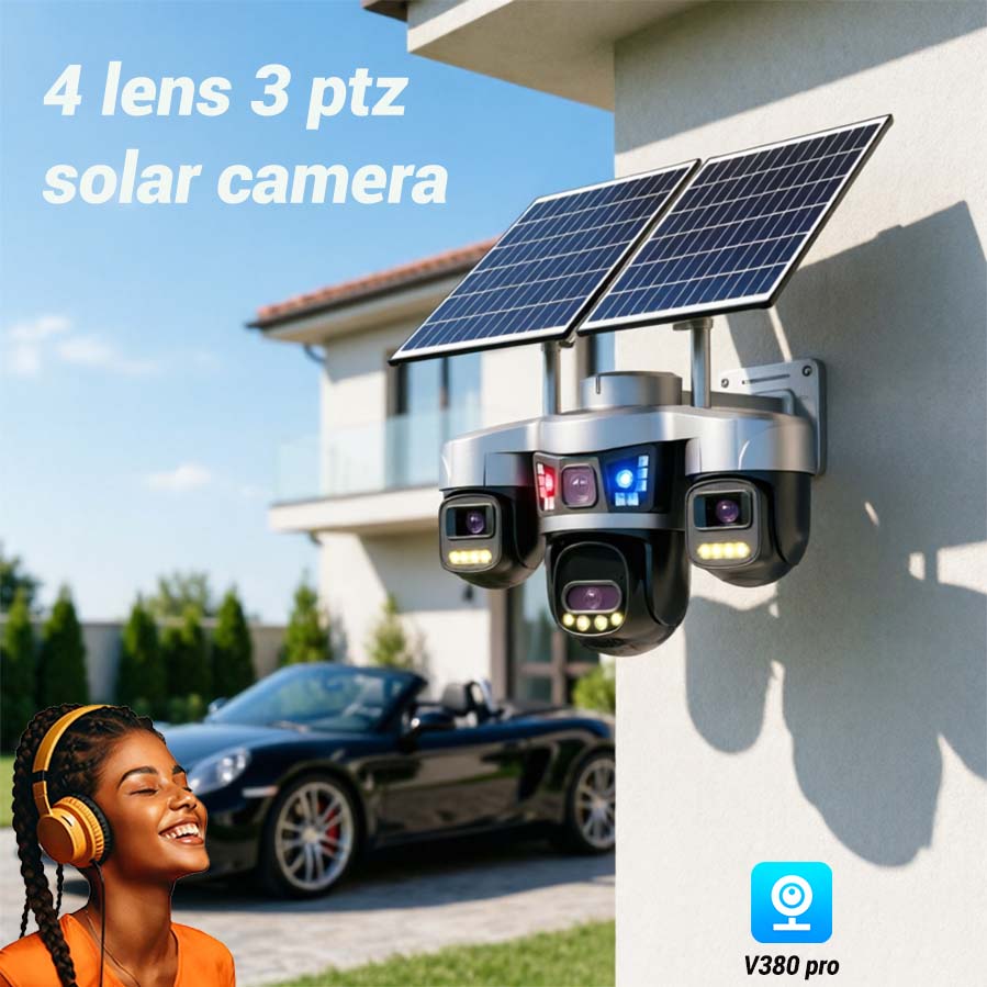 MS41 4-lens solar security camera — dual solar panels for extended autonomy