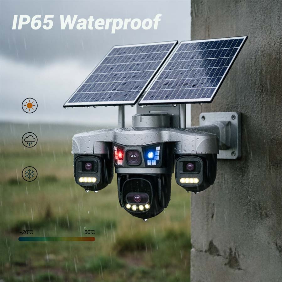 MS41 4-lens solar security camera — four simultaneous live feeds