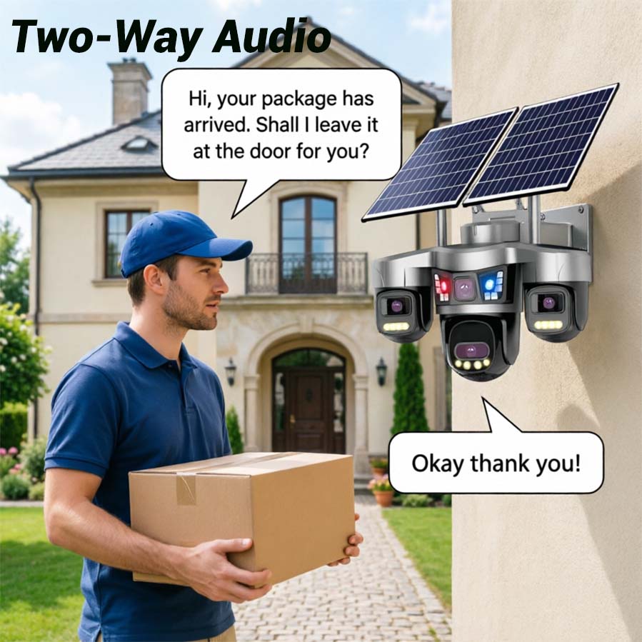 MS41 4-lens solar security camera — 360-degree PTZ control