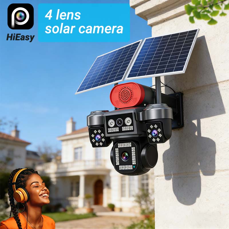 MS42 4-lens solar security camera — dual solar panels
