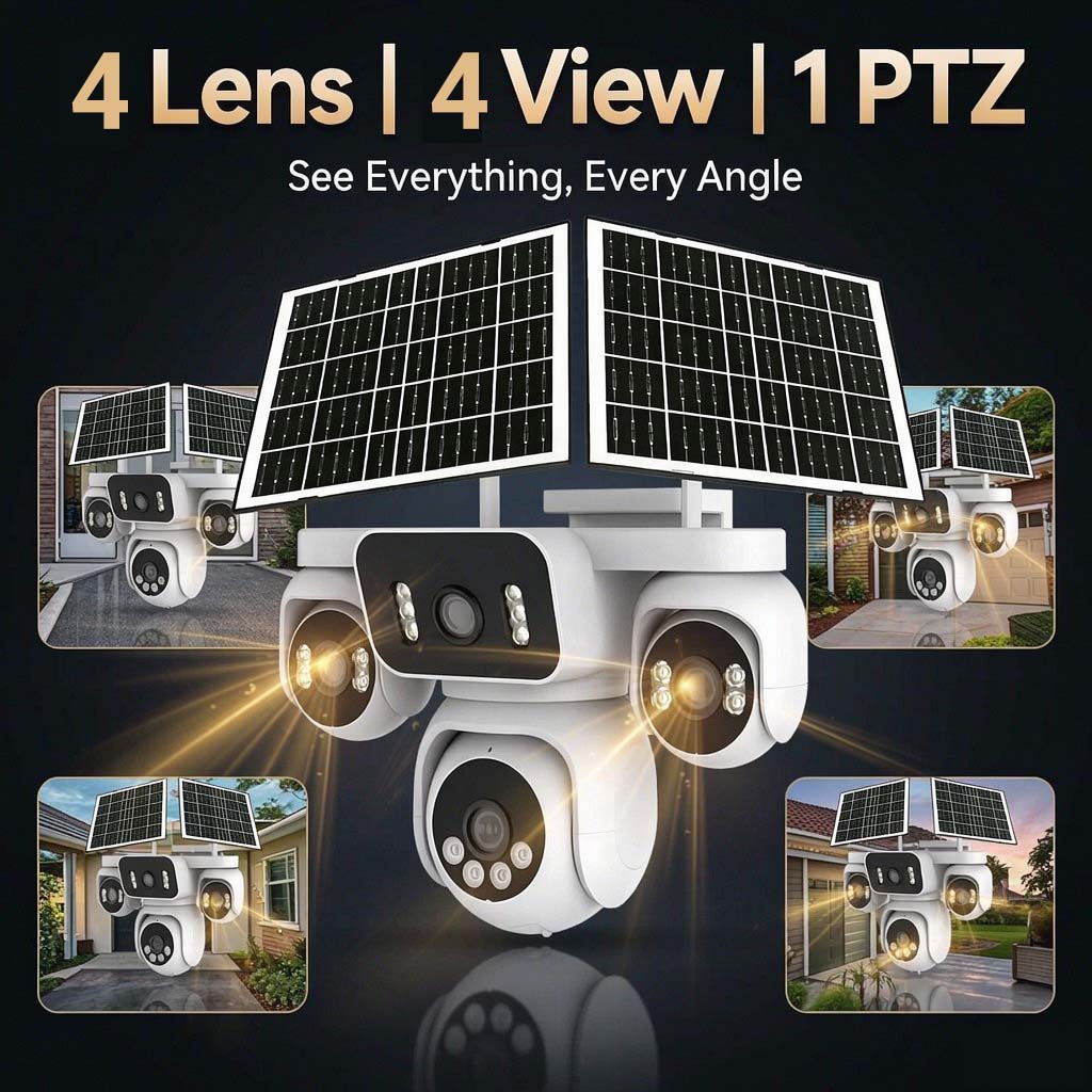 MS43 4-lens solar PTZ security camera — dual solar panels