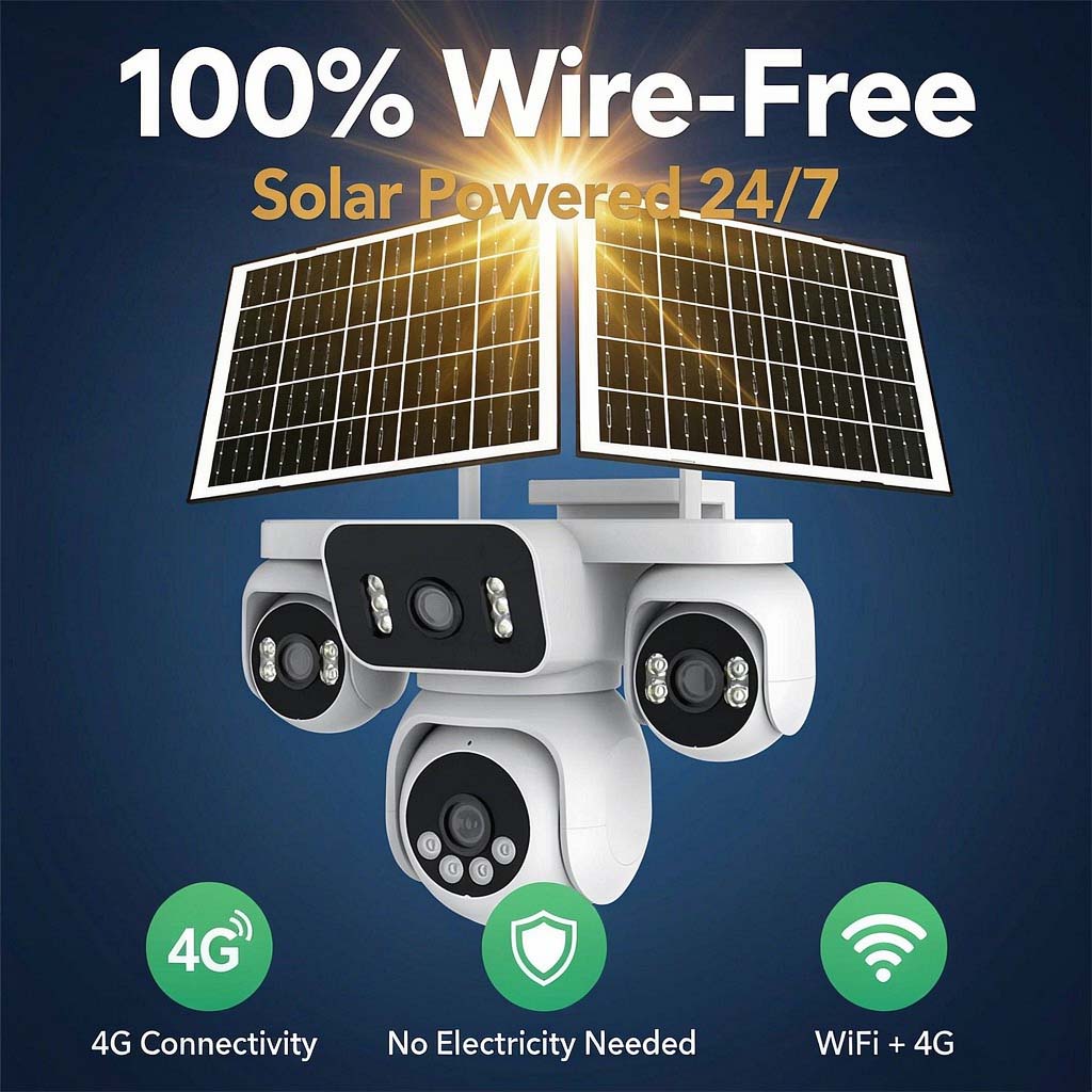 MS43 4-lens solar PTZ security camera — 360-degree PTZ control