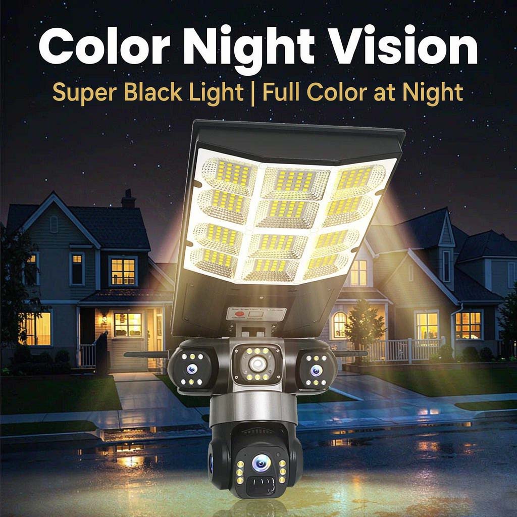 MSL31 solar street light security camera — three simultaneous views